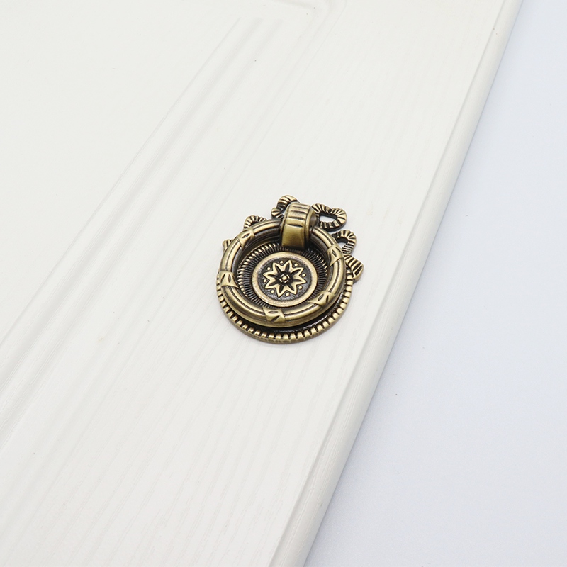 Antique Brass Ring Pull Drawer Handles
