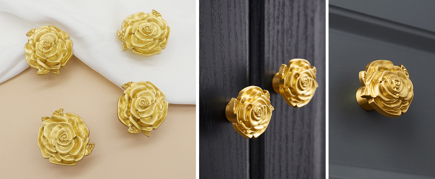 Brass Rose Shaped Drawer Knobs