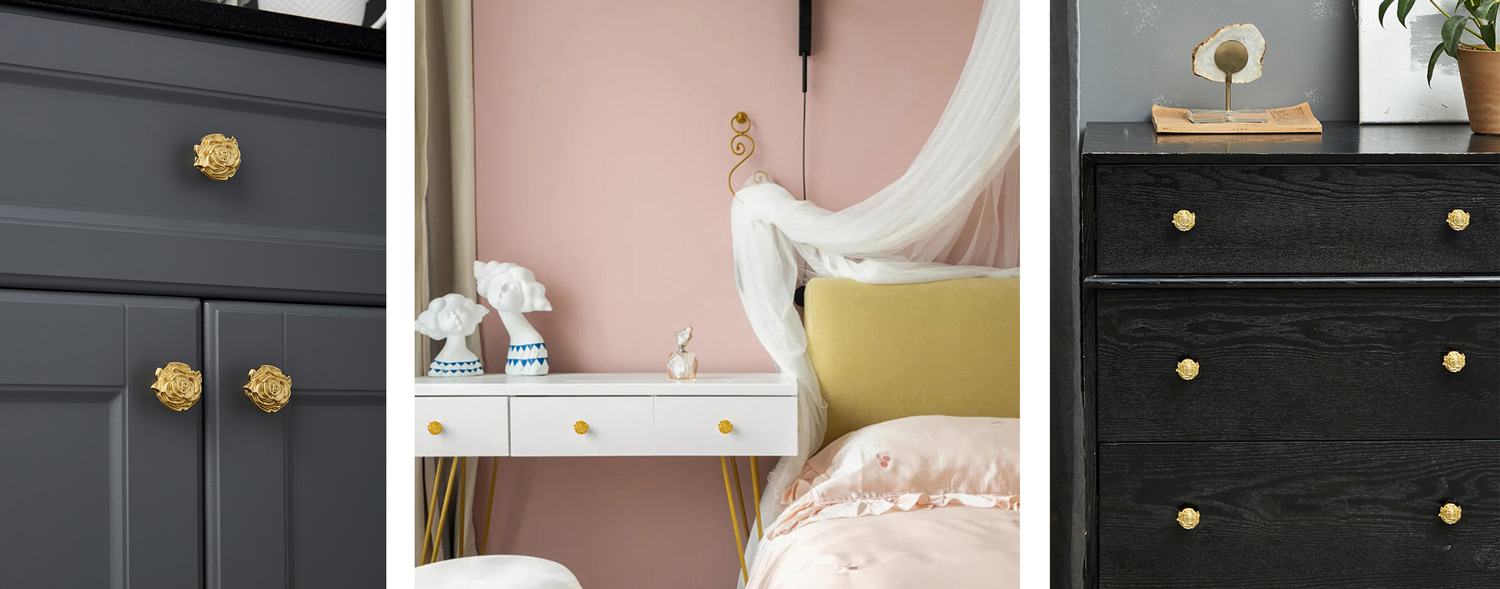 Brass Rose Shaped Drawer Knobs