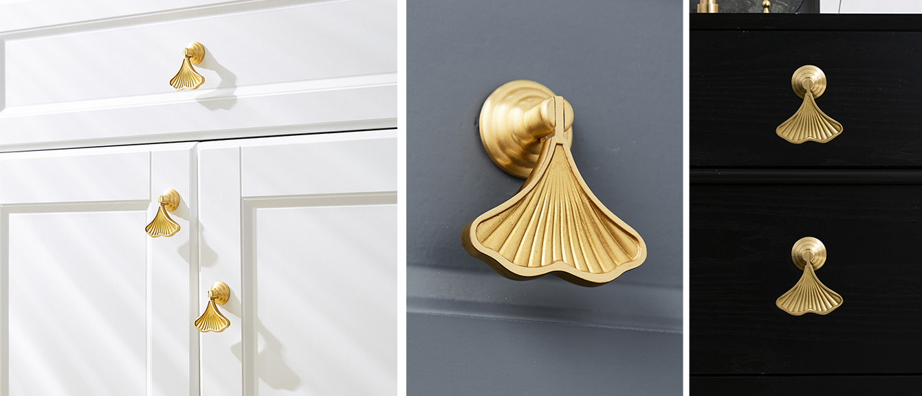 Solid Brass Ginkgo Leaf Knob